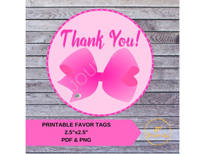 Printable Pretty in Pink Bow Bow-Tastic Birthday Party Favor Label Tags  DIY Print at Home PDF PNG Cute Pink Bow for Bow Themed Girl Party