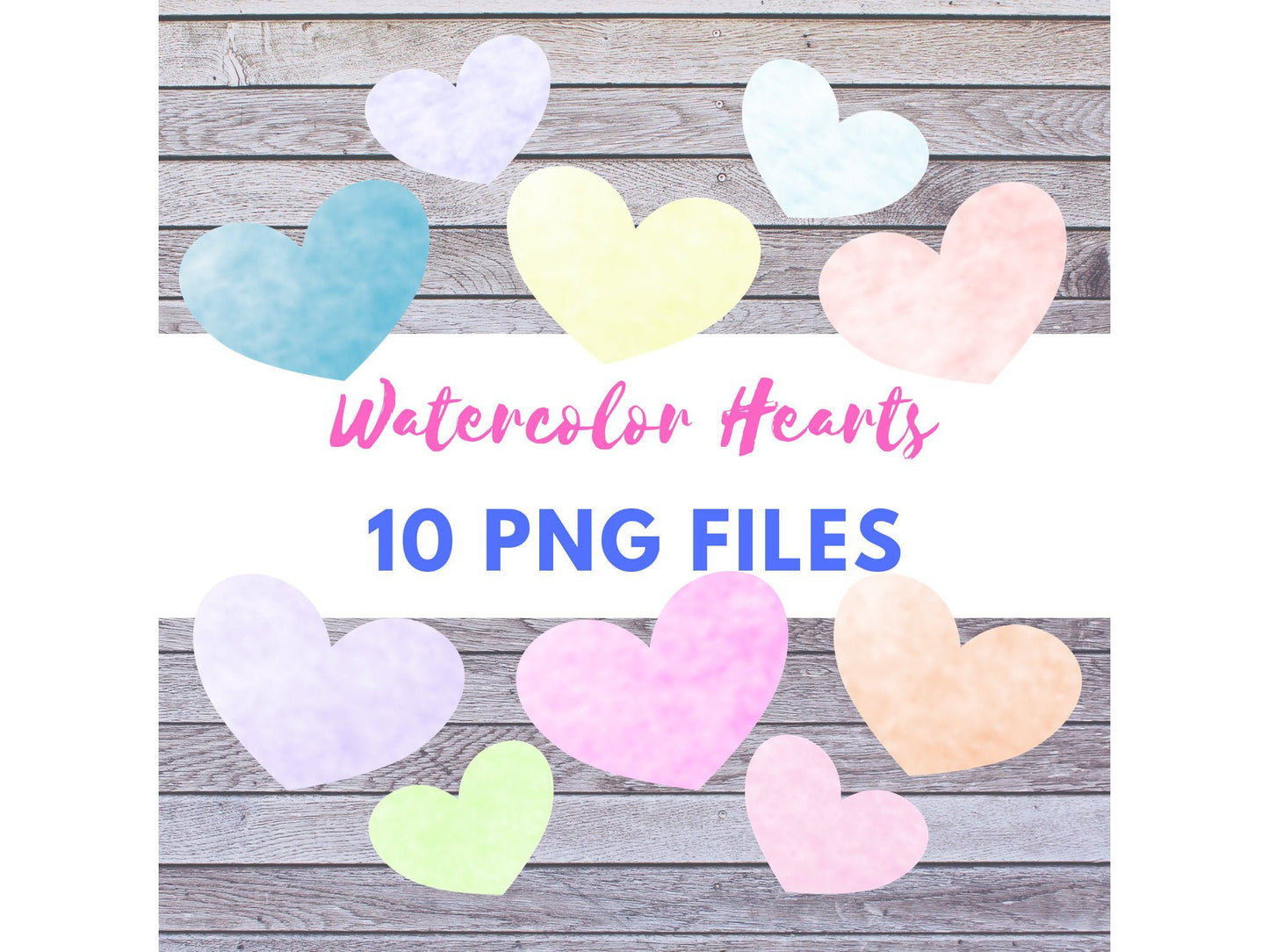 Pastel Watercolor Hearts Clip Art - 10 PNG Images Instant Download