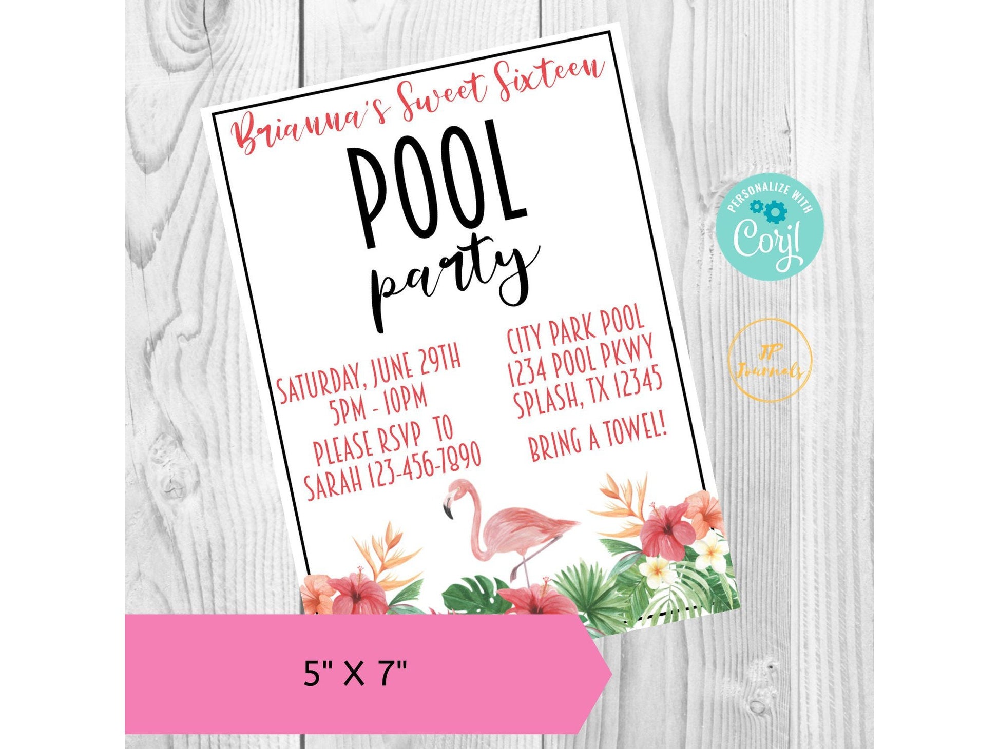Flamingo Pool Party Invitation - DIY Edit Printable Invite