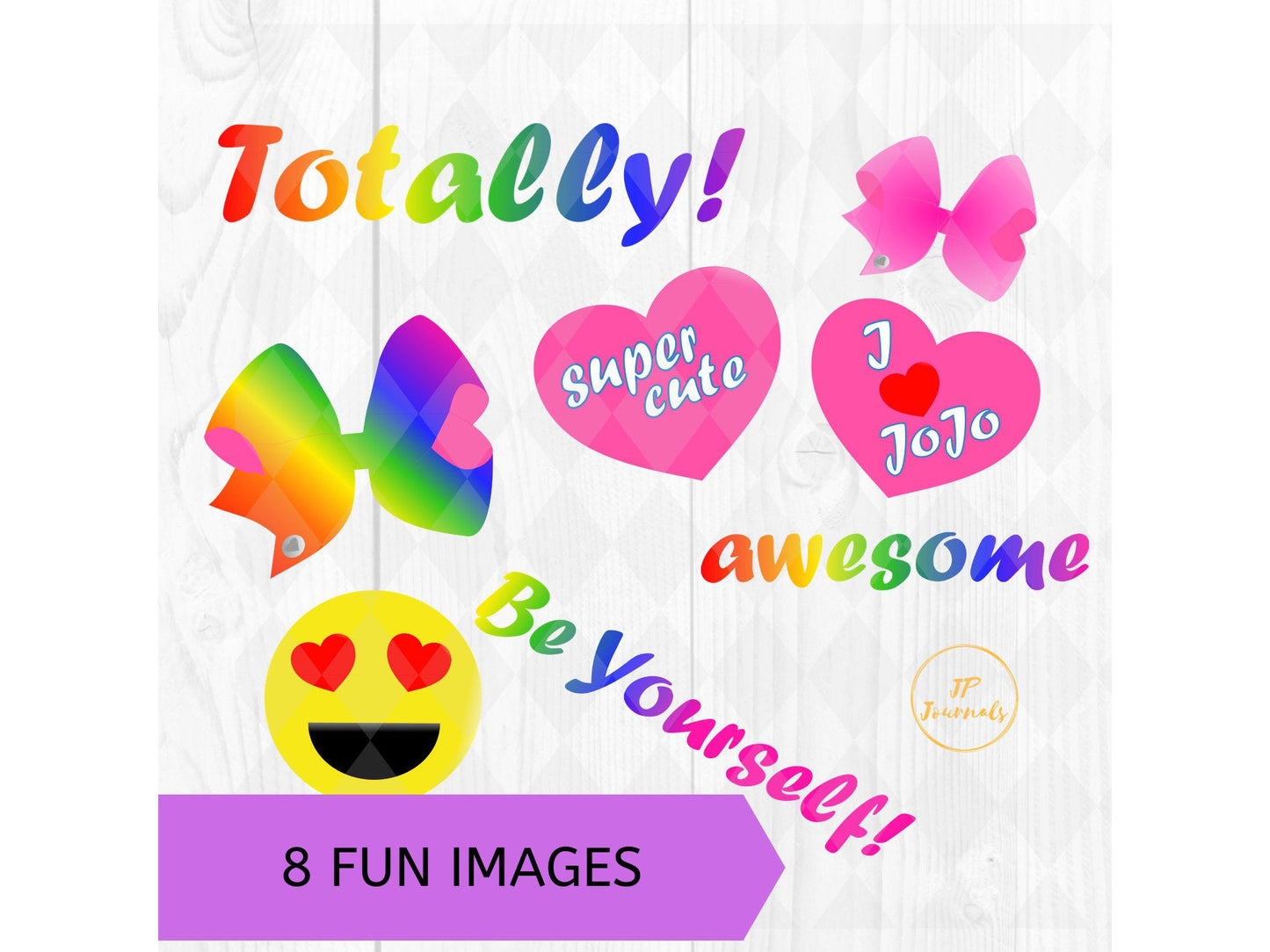 Big Hair Bows, Heart Eyes Smiley, Rainbow Art, Colorful Girly I Love JoJo Clip Art  PNG INSTANT DOWNLOAD