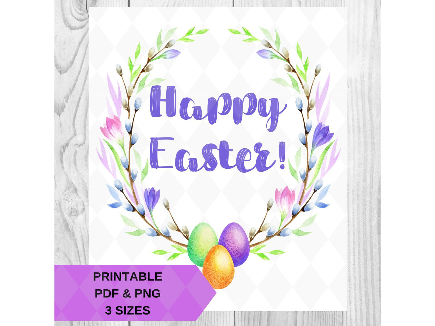 Easter Decoration - Printable Easter Egg Floral Wreath Decor Clip Art Files - Instant Download - DIY Easter Decor, Shirts, Gifts Sublimation