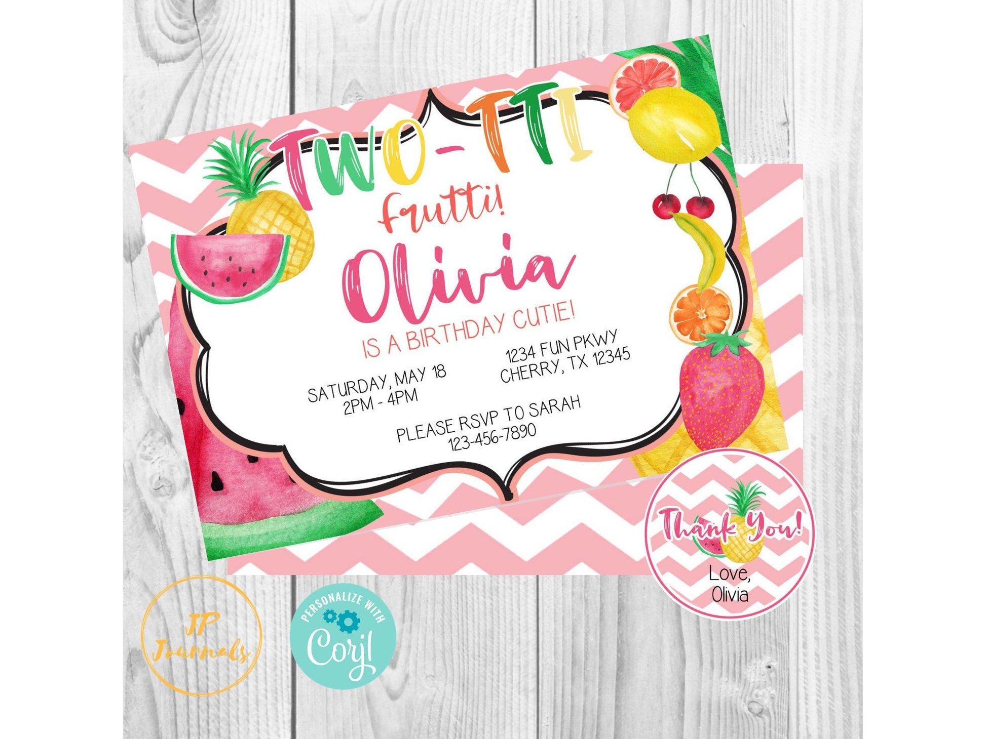 Two-tti Frutti 2nd Birthday Party Invitation