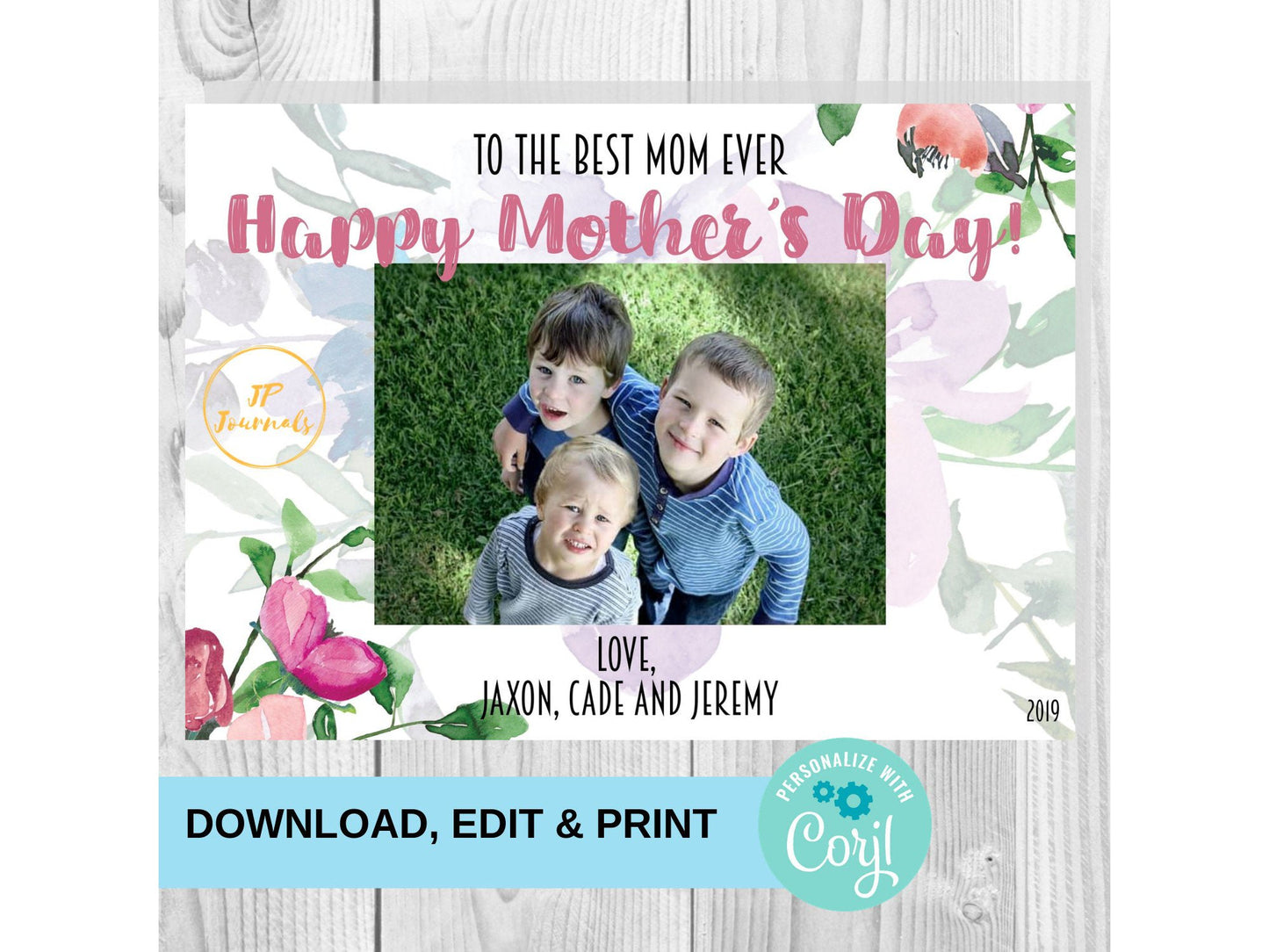 Printable Mother's Day Card - Add Your Own Photo and Text - Pretty Personalized Mother's Day Gift Card - To The Best Mom Ever From Kids