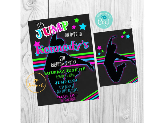 Neon Jumping Birthday Party Invitation