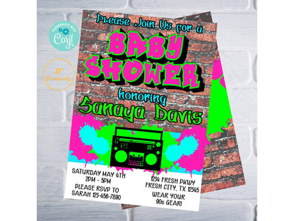 Fresh 90s Hip Hop Baby Shower Invitation DIY Edit and Customize Printable Invite - Download Print at Home!