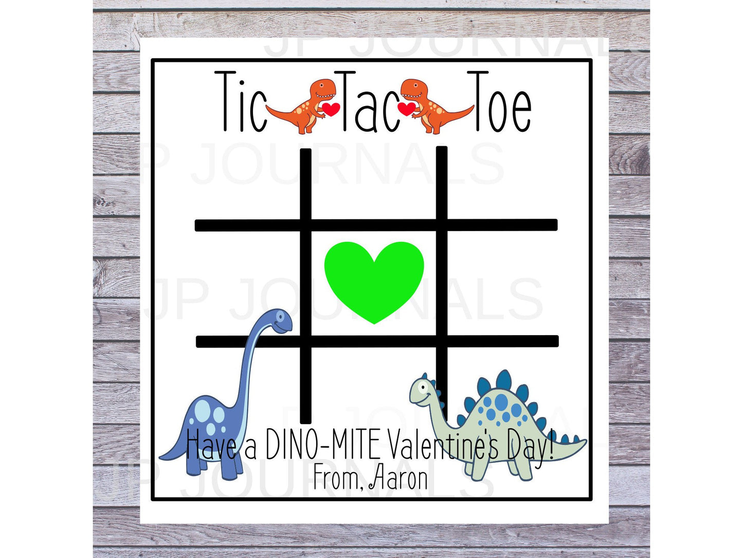 PERSONALIZED Dinosaur Valentine's Day Printable Tic Tac Toe Game Activity Card  Printable Valentine Cards (Great for Kids' School Parties)