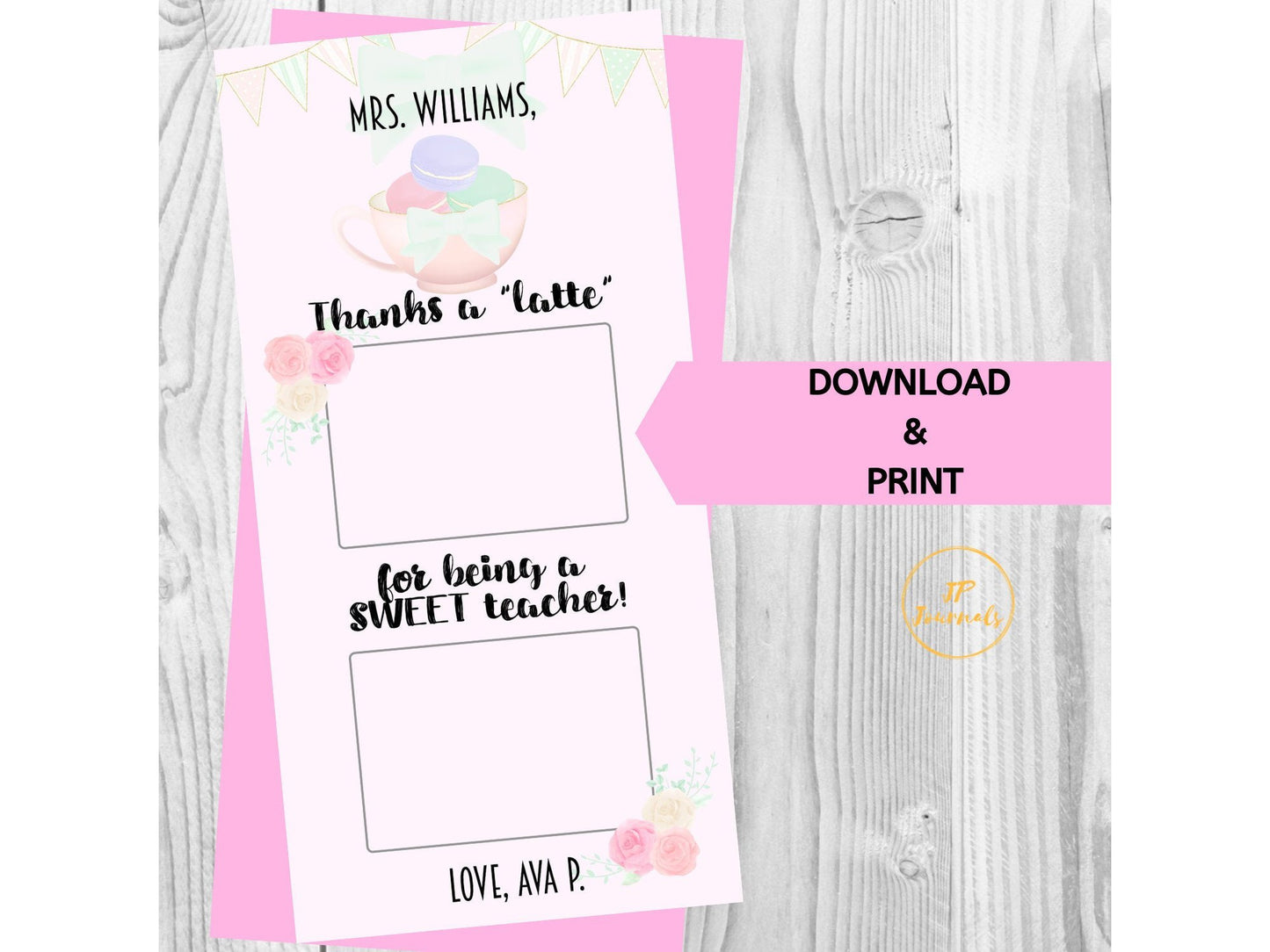Thanks a Latte for Being a SWEET Teacher - Printable Gift Card Holder - Teacher Appreciation Gift - Holds Two Gift Cards - Tea Cake Treat