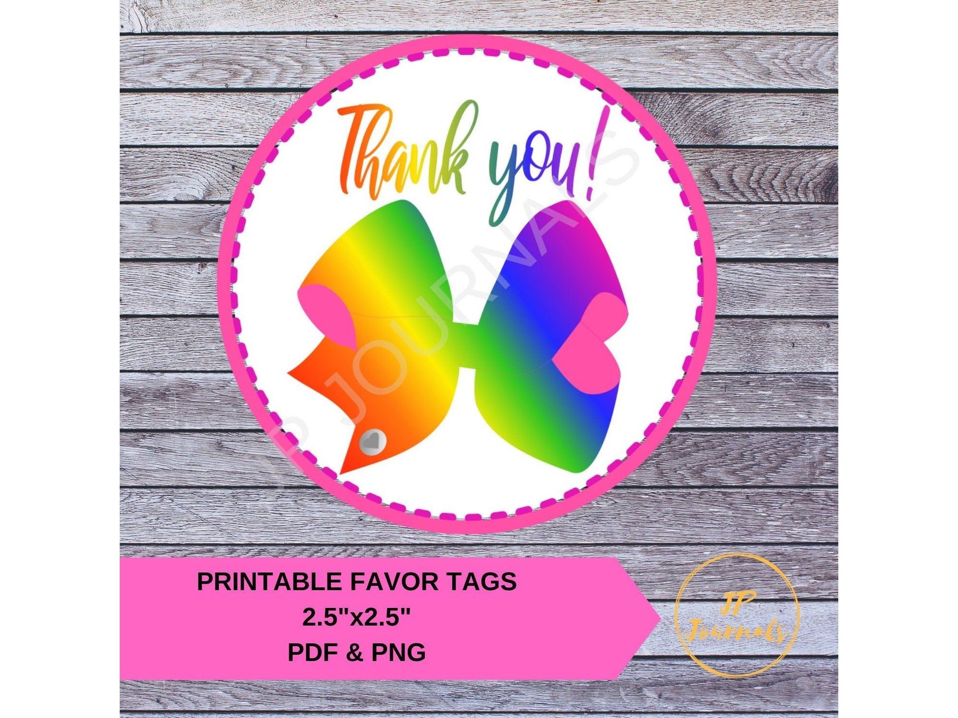 Big Bright Rainbow Bow "Thank You" Printable Party Favor Tags