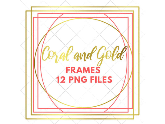 Coral and Gold Frames Clip Art - 12 PNG