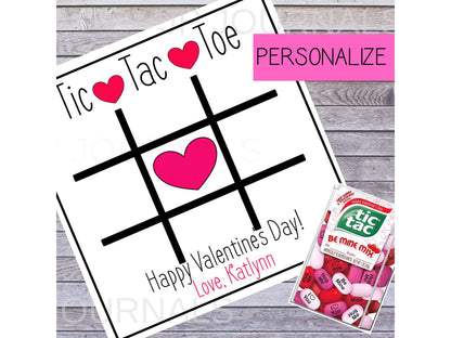 PERSONALIZED Valentine's Day Printable Tic Tac Toe Game Activity Card DIY Printable Valentines Day Card (Great for Kids and School Parties)