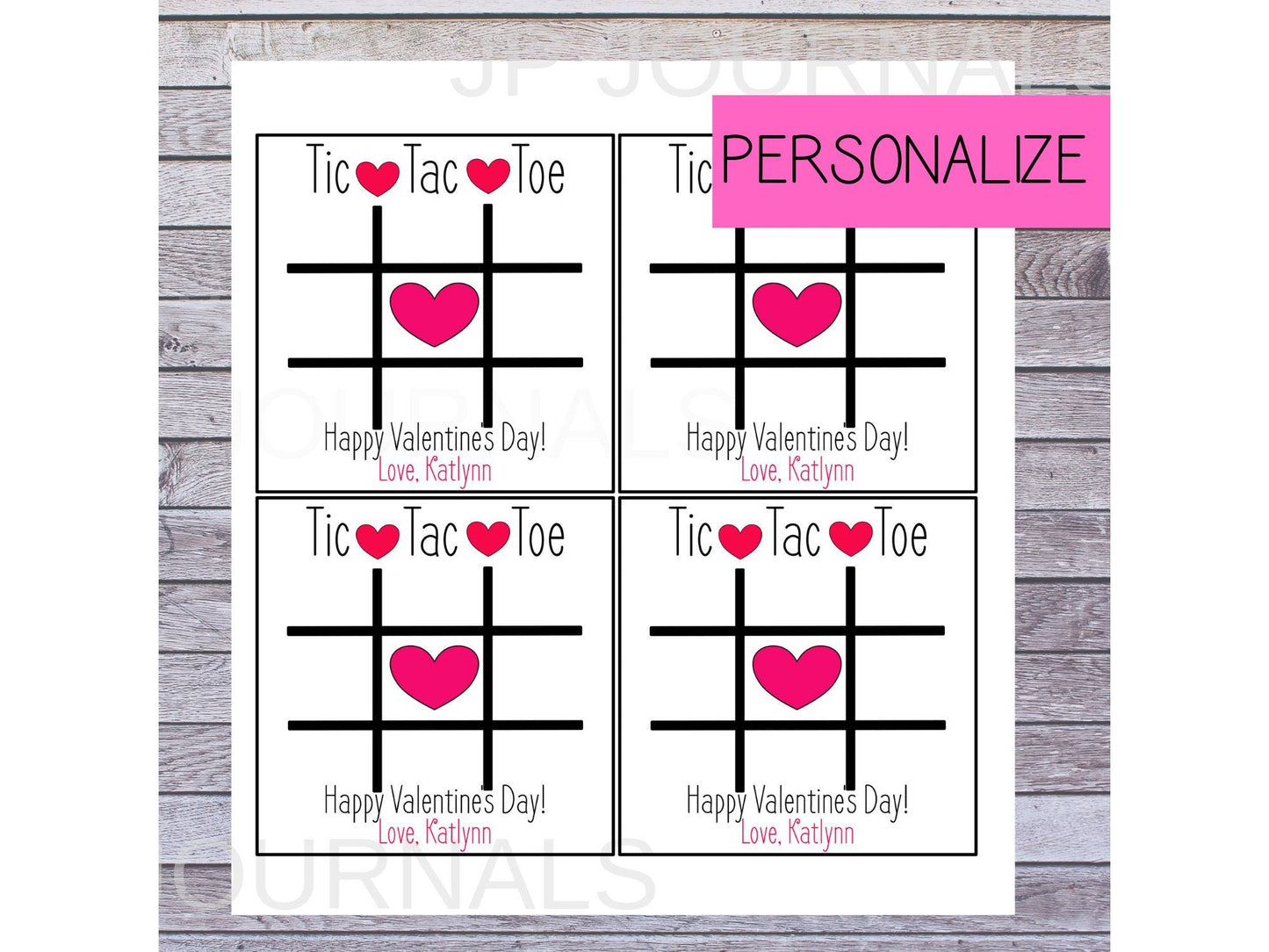 PERSONALIZED Valentine's Day Printable Tic Tac Toe Game Activity Card DIY Printable Valentines Day Card (Great for Kids and School Parties)