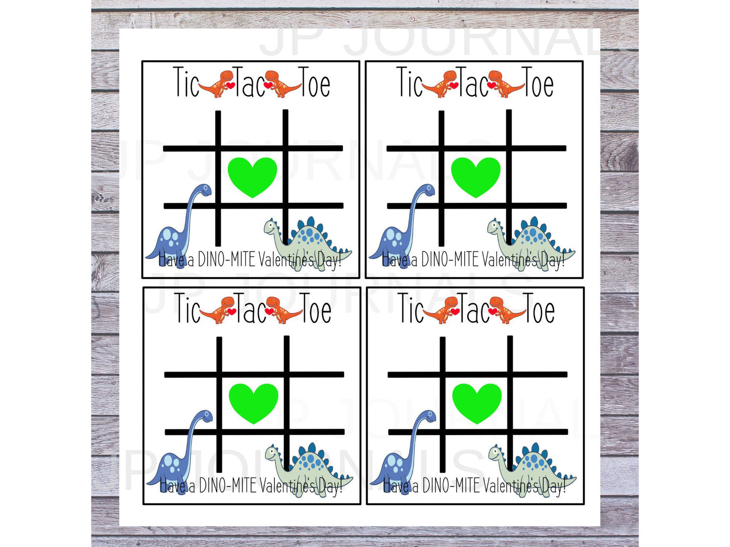 Dinosaur Valentine's Day Printable Tic Tac Toe Game Activity Card
