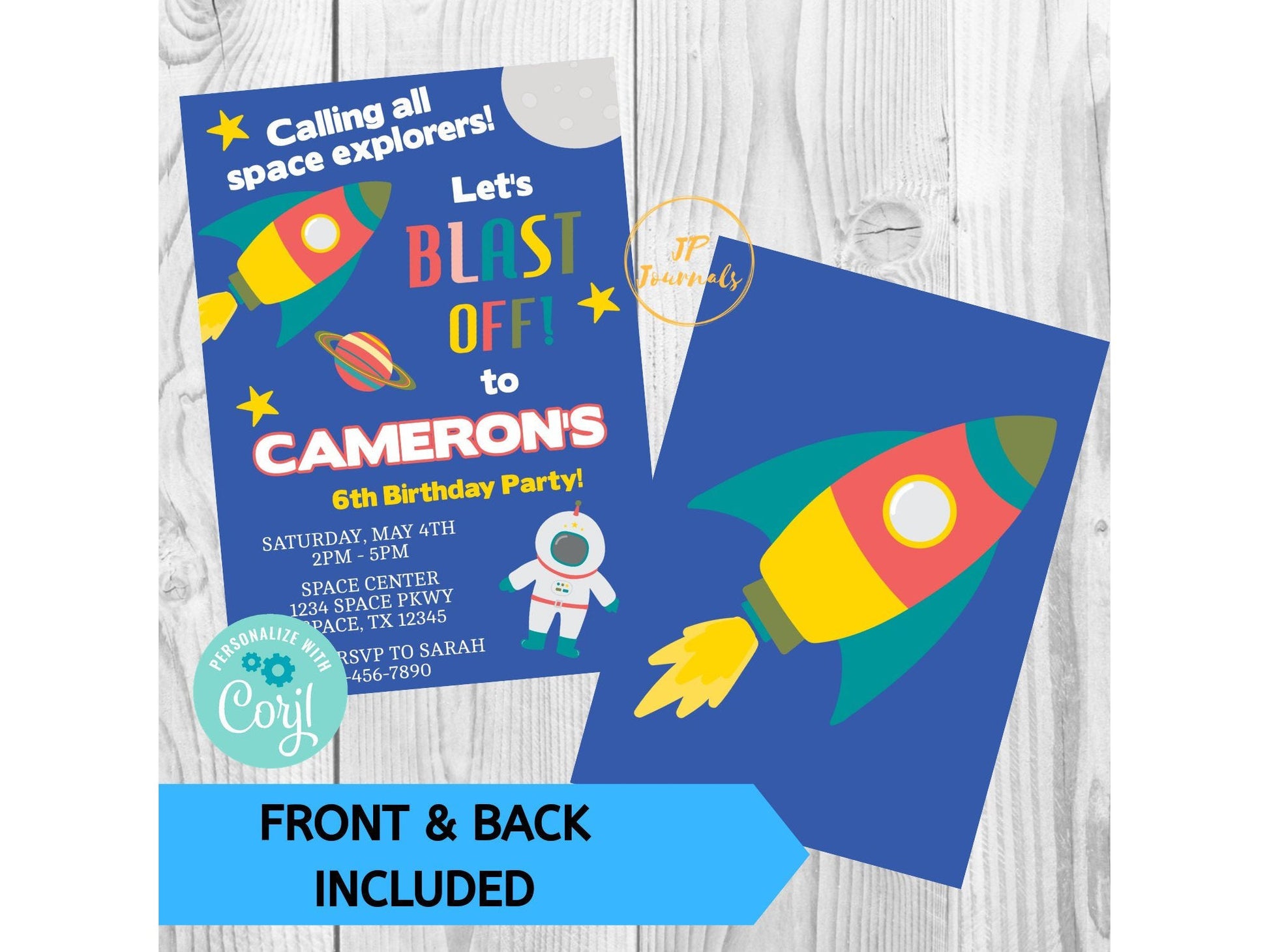 Outer Space Astronaut Birthday Party Invitation - DIY Printable Invite 