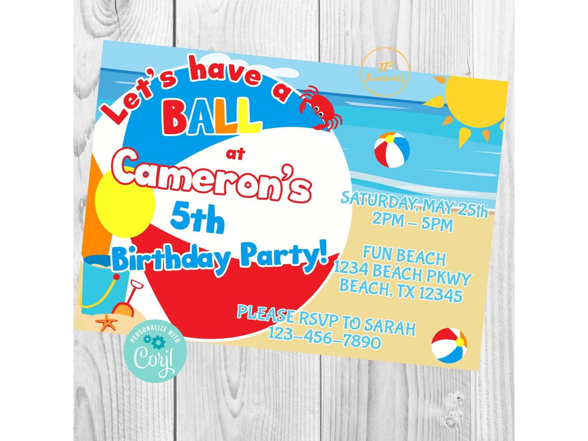 Beach Ball - Let's Have a Ball Birthday Party Invitation