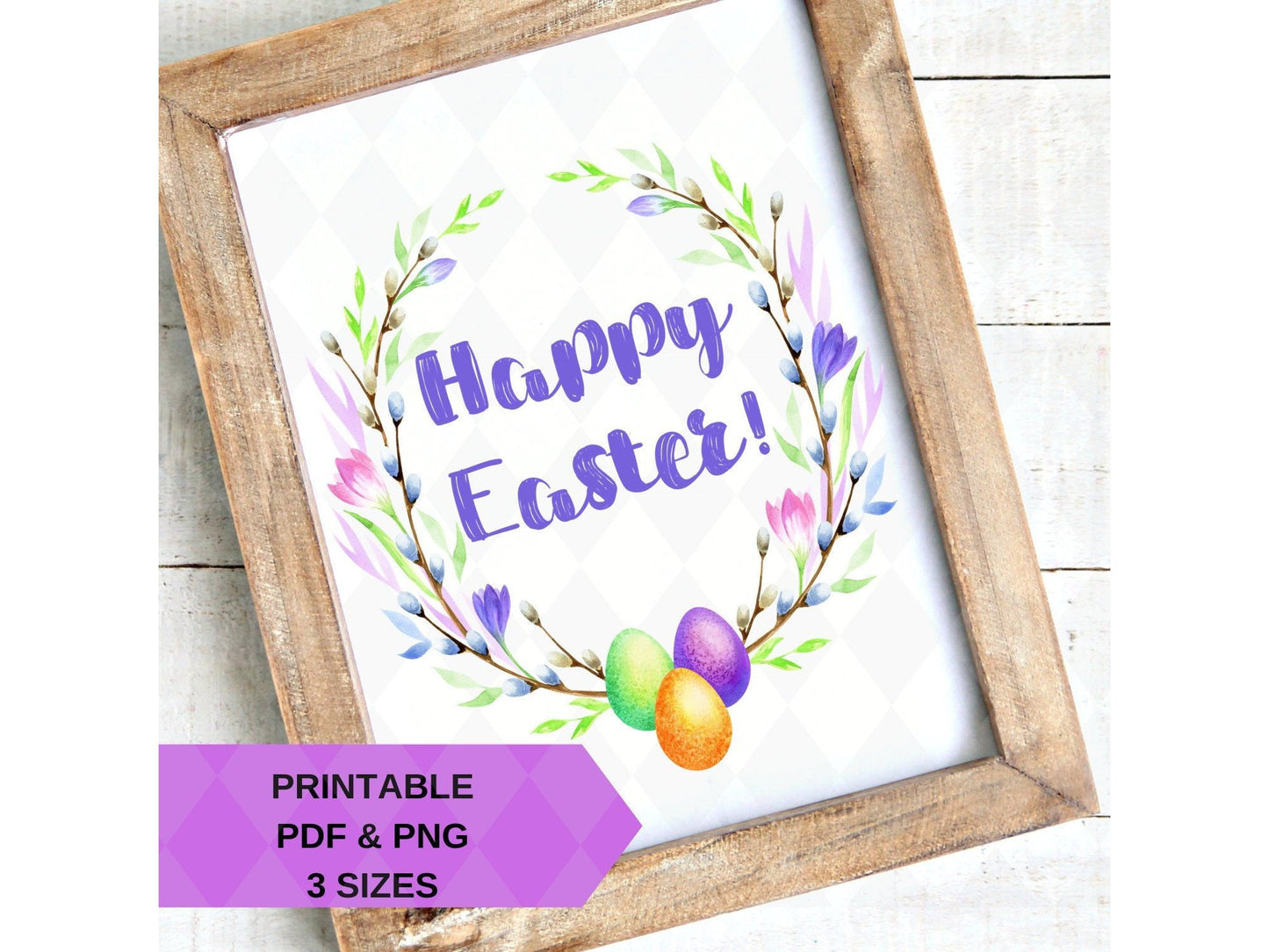 Easter Decoration - Printable Easter Egg Floral Wreath Decor Clip Art Files - Instant Download - DIY Easter Decor, Shirts, Gifts Sublimation