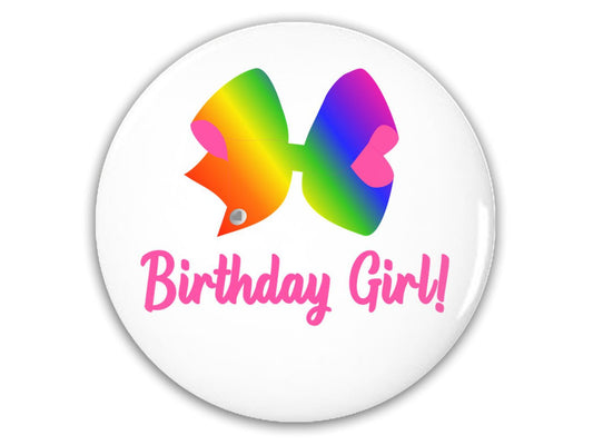 Rainbow Bow Bow-Tastic Birthday Girl Button Pin Gift  - Cute Birthday Party Accessory for Girls - Great for Birthday Party Outfit!
