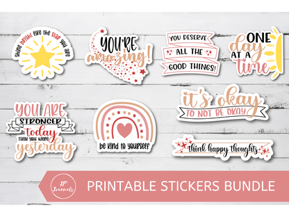 Inspirational Positive Thoughts Mental Health Printable Sticker Bundle, Digital Download