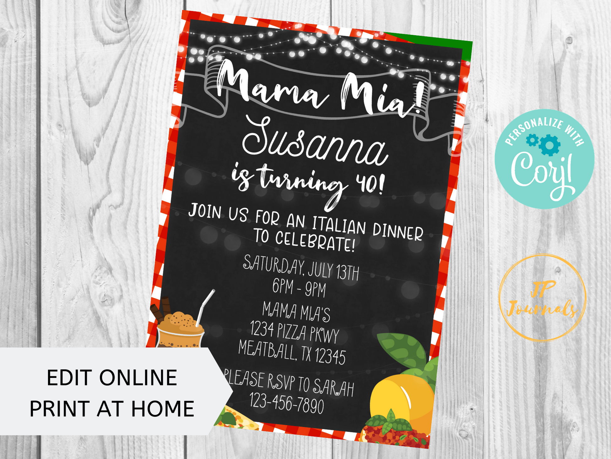 Mama Mia Italian Dinner Party Invitation - DIY Edit Printable Invite