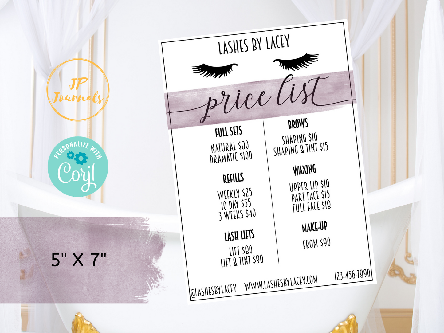 Printable Price List for Lash Boutique - Pricing Sheet - Eyelash Studio