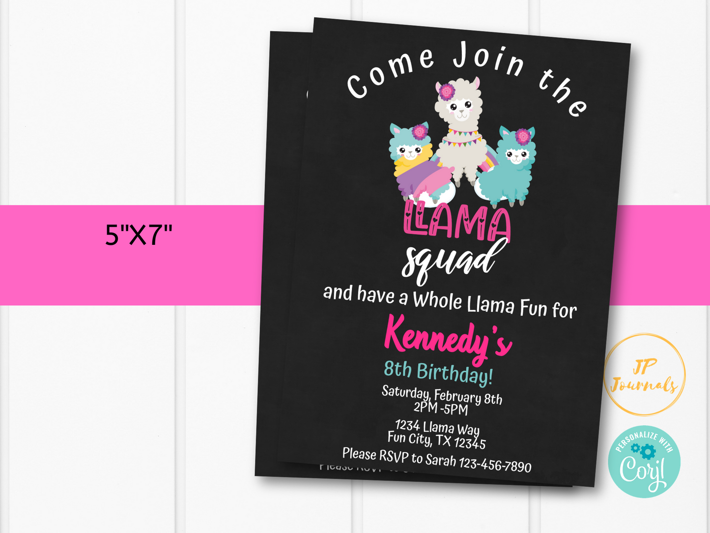 Llama Birthday Party Invitation Template - Llama Squad Whole Llama Fun - Fiesta Alpaca - Pink Purple Floral Spring Cute Invite for Girls