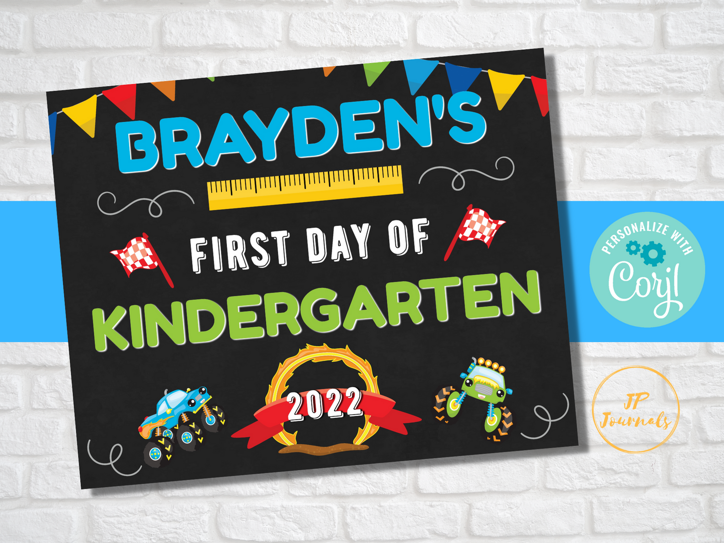 Cool Monster Truck Themed Printable First Day of School Sign