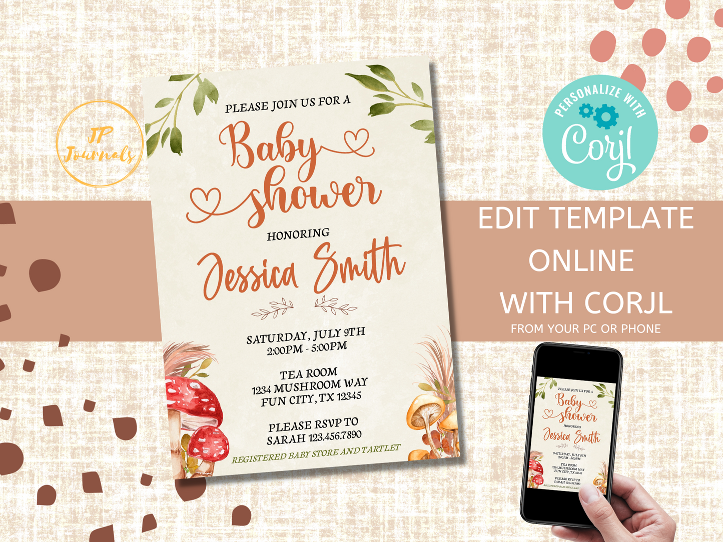 Mushroom Baby Shower Invitation Template