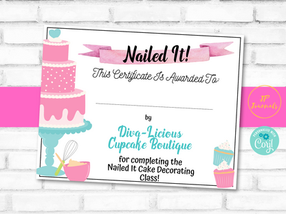 Nailed It Baking Party Certificate Template 