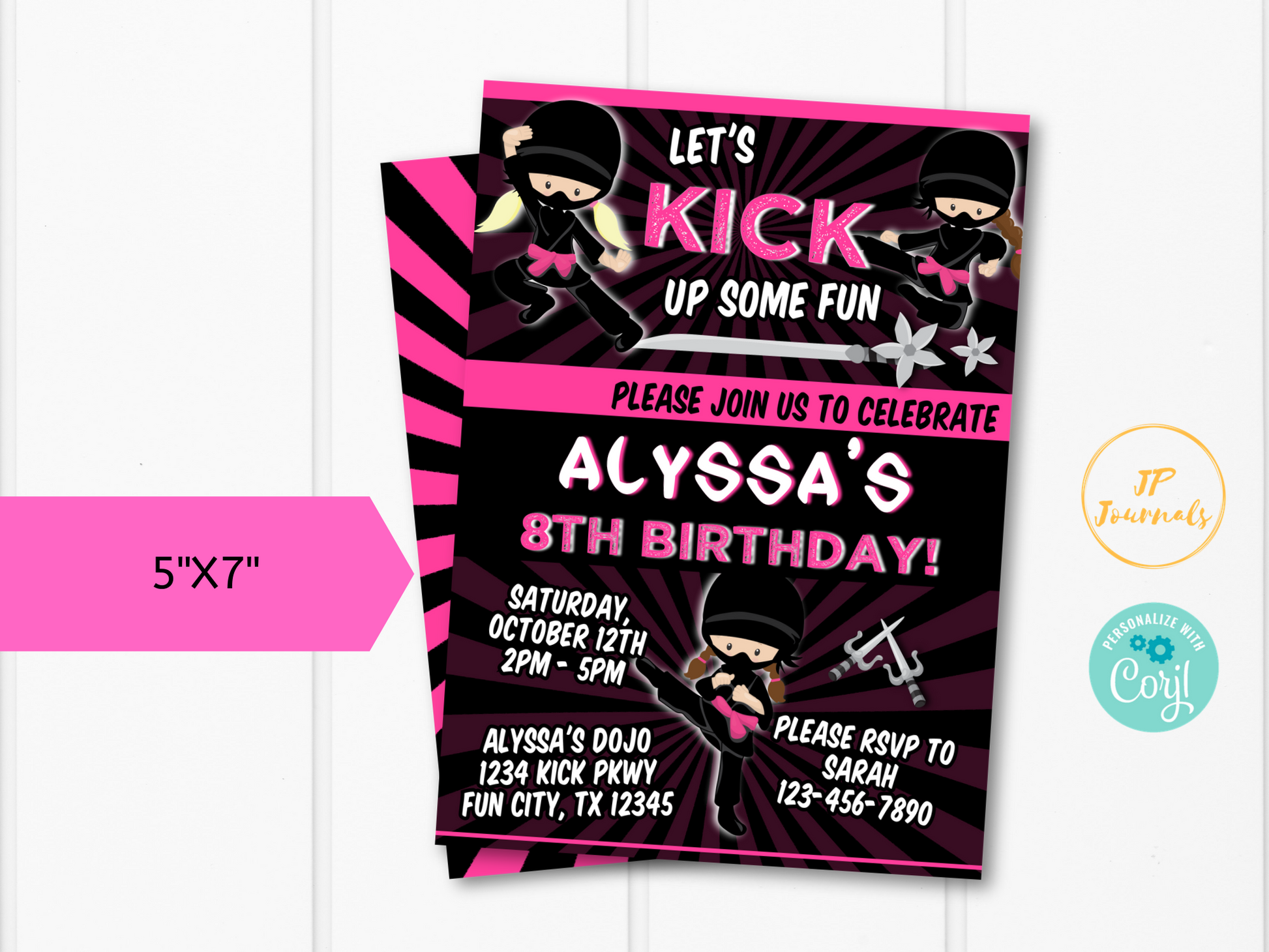 Girl Ninja Birthday Party Invitation Template - Edit Online Print at Home