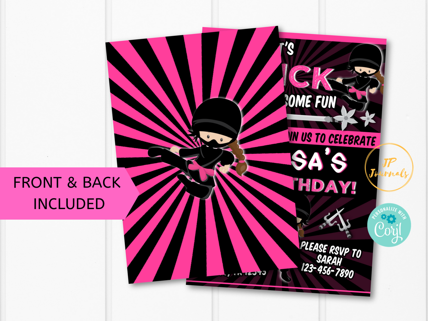 Girl Ninja Birthday Party Invitation Template - Edit Online Print at Home