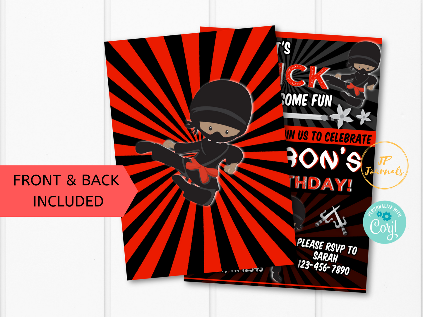 Boy Ninja Birthday Party Invitation Template - Edit Online Print at Home