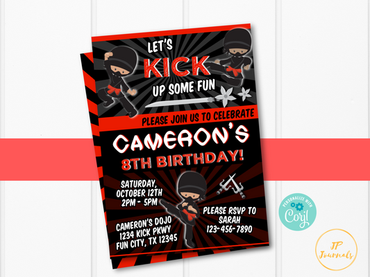 Boy Ninja Birthday Party Invitation Template - Edit Online Print at Home