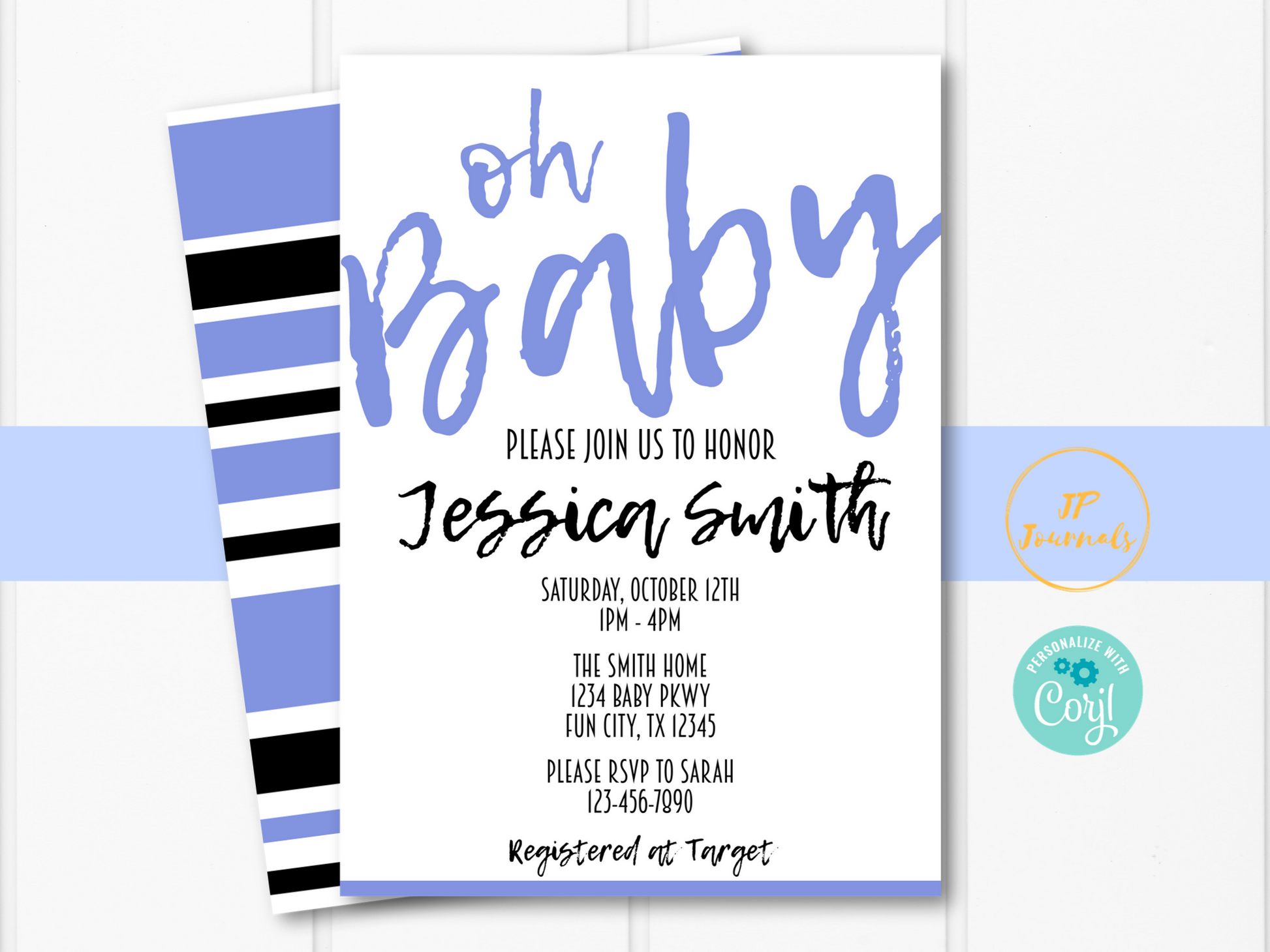 Oh Baby Printable Baby Shower Invitation Template - Simple Modern for a Boy