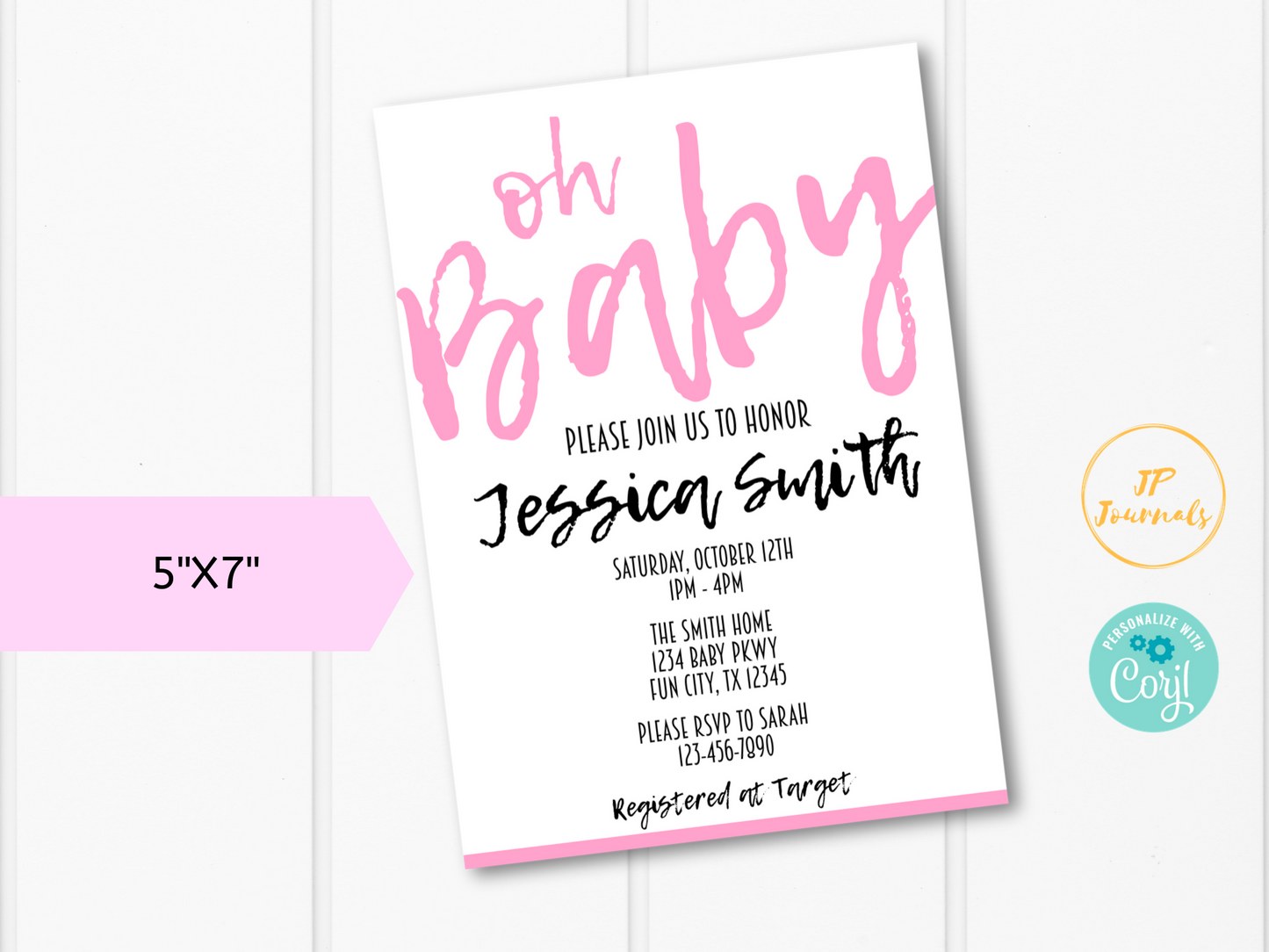 Oh Baby Printable Baby Shower Invitation Template - Simple Modern for a Girl