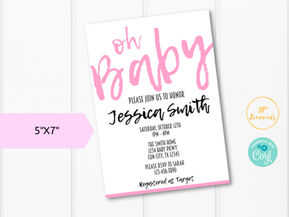 Oh Baby Printable Baby Shower Invitation Template - Simple Modern for a Girl