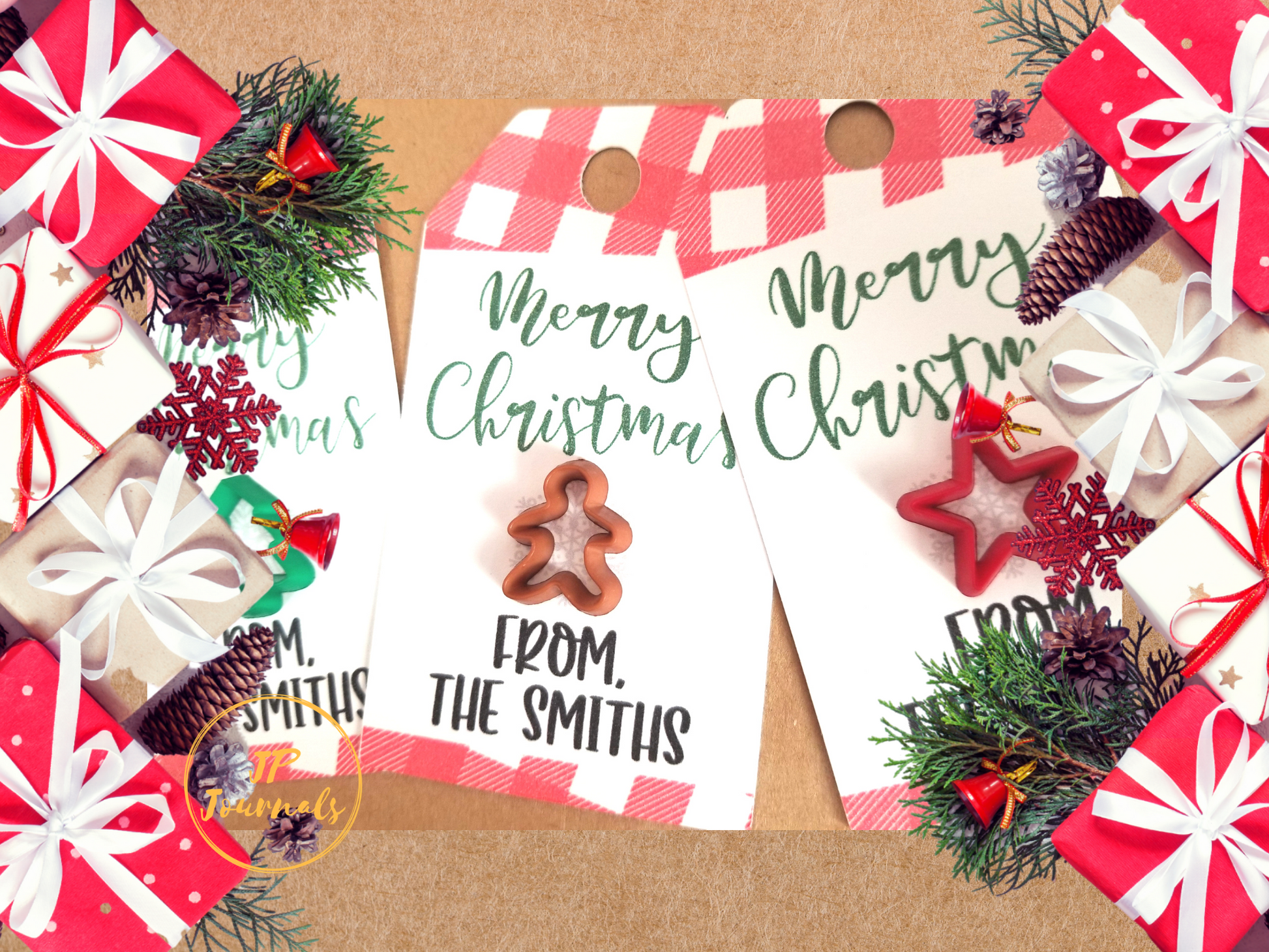 Personalized Christmas Gift Tags, Cute Custom Christmas Gift Tag, Red White Buffalo Plaid, Ideal for Christmas Cookie Gift Baskets!