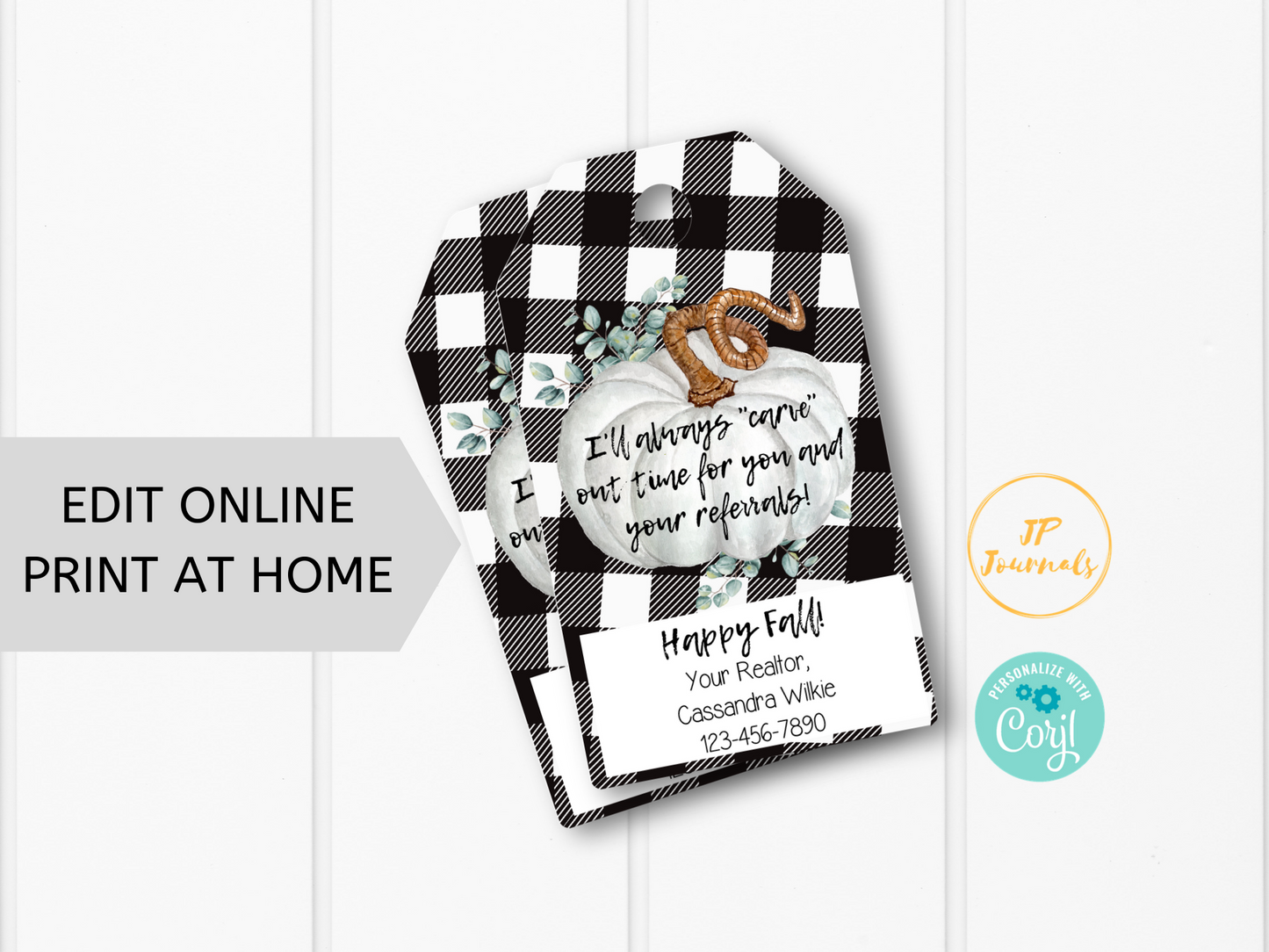 Real Estate Agent Marketing - Printable Gift Tags - Carve Out Time For Referrals - Fall Halloween Pumpkin Thanksgiving Theme - Personalized