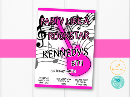 Printable Party Like a Rockstar Girl Birthday Party Invitation Template