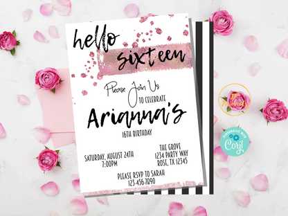 Rose Gold Birthday Party Invitation Template