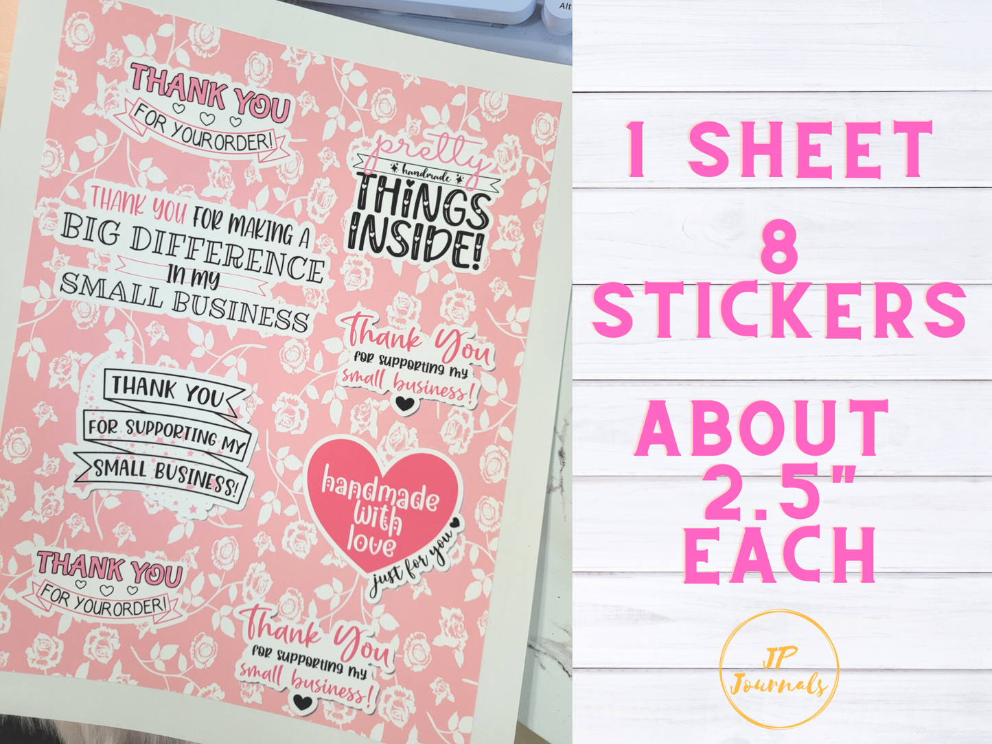 Small Business Thank You Sticker Sheet, Pink Floral, Wholesale