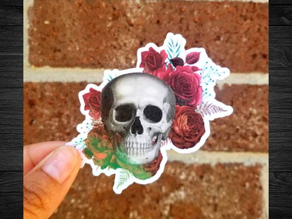 Gothic Skull and Rose Sticker, Skull and Roses Sticker