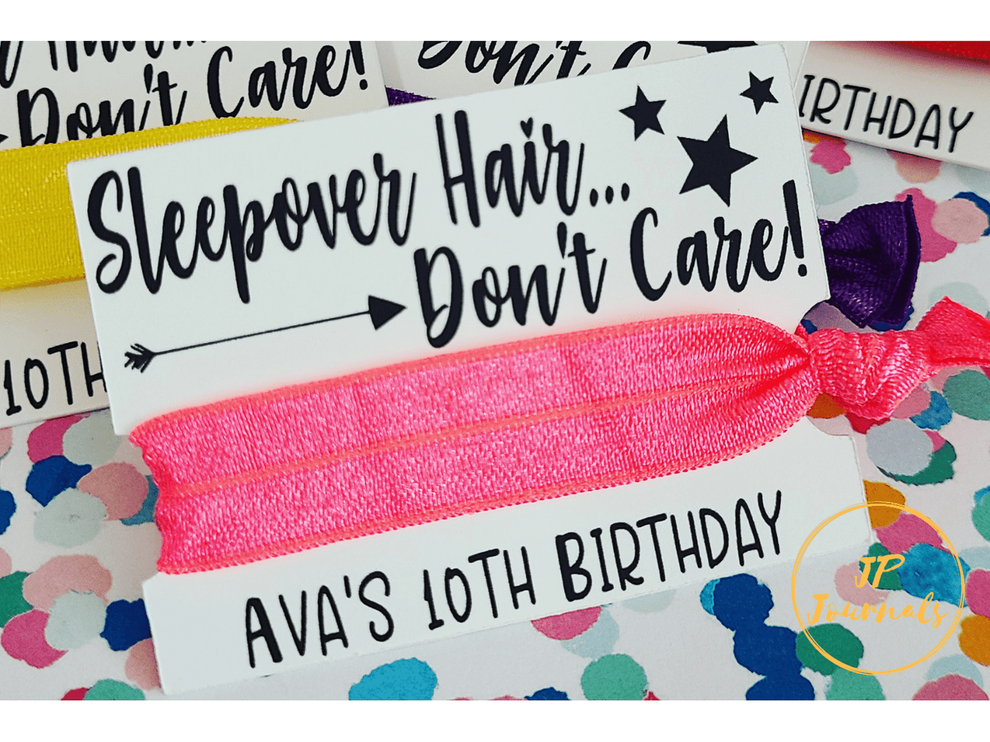 Sleepover Hair Don't Care Hair Tie Party Favors, Slumber Party Favors