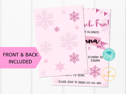 Snow Much Fun Birthday Party Invitation Template - Pink Winter Wonderland for Girls - Edit & Print - Printable Invitation - Cute Snowflakes
