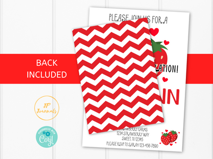 Editable Strawberry Birthday Party Invitation Template - DIY Printable Invite - Download, Edit and Print at Home! - Sweet Celebration