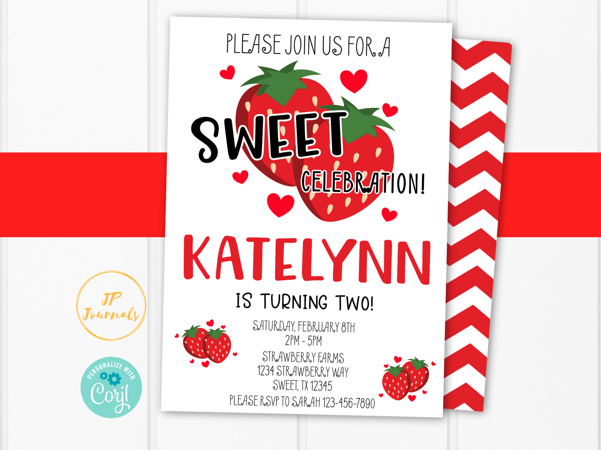Editable Strawberry Birthday Party Invitation Template