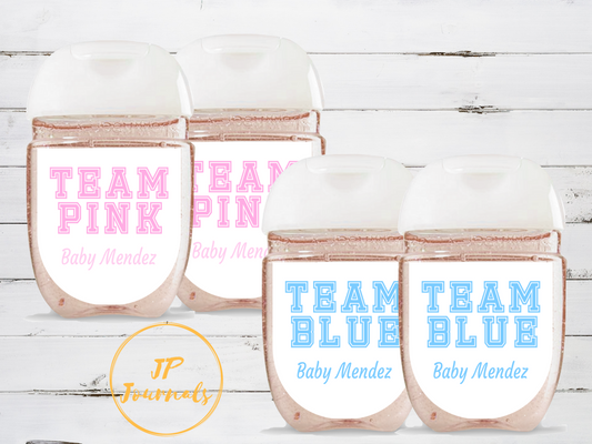 Baby Gender Reveal Party Hand Sanitizer Bottle Sticker Labels, Custom Personalized Team Pink Team Blue Gender Reveal Party Favors