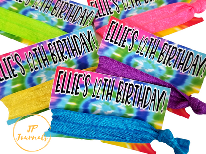 Custom Tie Dye Birthday Party Hair Tie Favors, Tie Dye Hair Ribbon Card Holder Party Favors for Girls, Cute Tie Dye Themed Party Favors