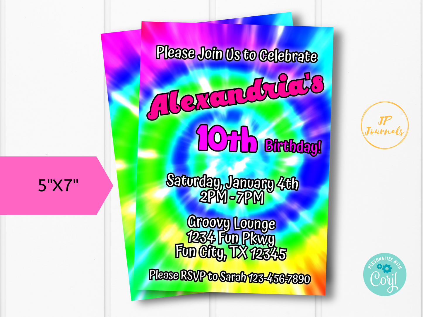 Tie Dye Birthday Party Invitation Template for Girls 