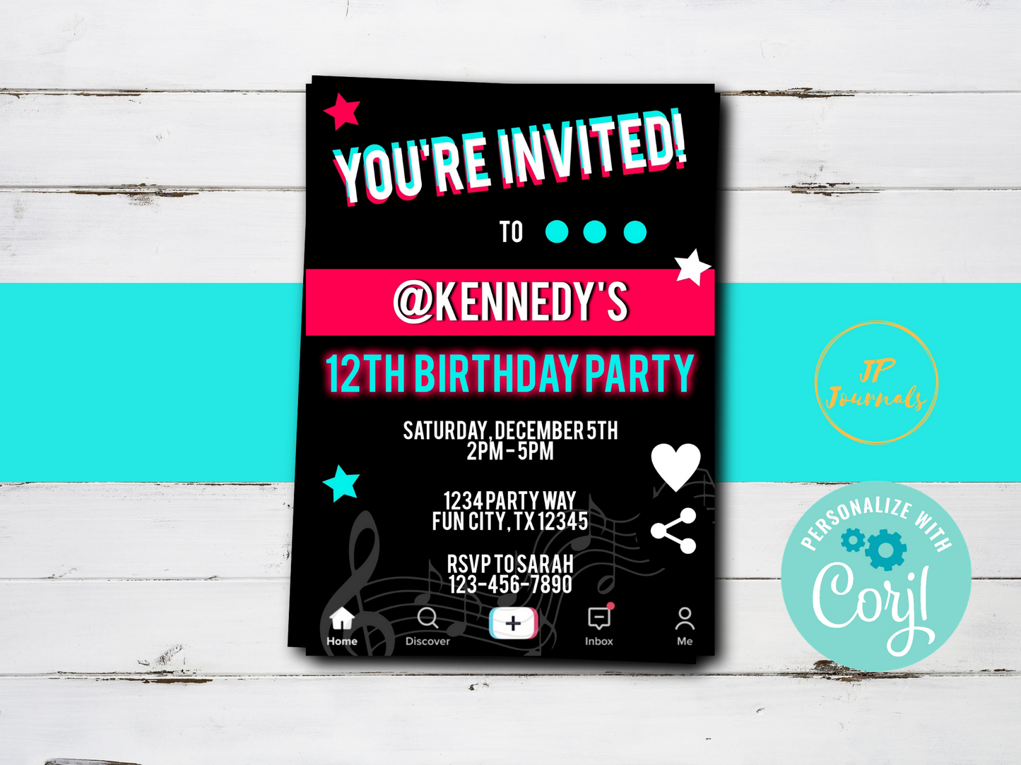 Tik Tok Style Birthday Party Invitation Digital Template, Printable Birthday Party Invitation, Edit Online, Print at Home
