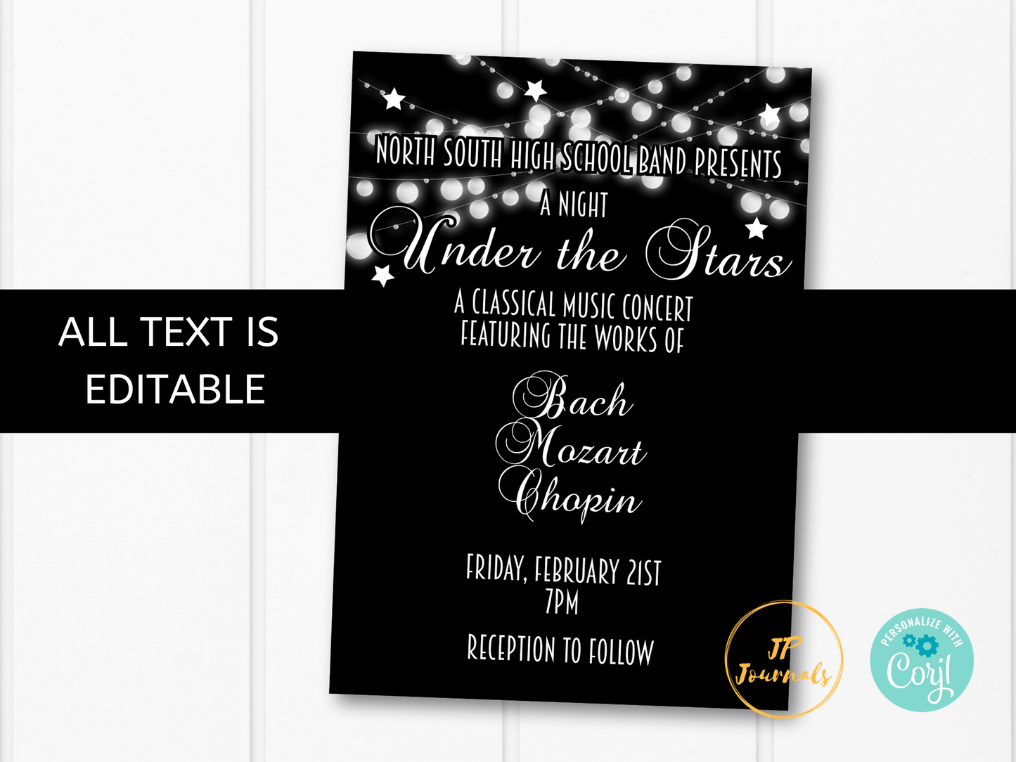 Under the Stars Band Recital Concert Invitation Template - Printable Invite - High School Band Concert, City Concert, Choir Concert, Recital