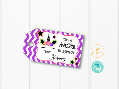 Happy Halloween Printable Tags for Girls - Magical Unicorn Gift Favor Labels